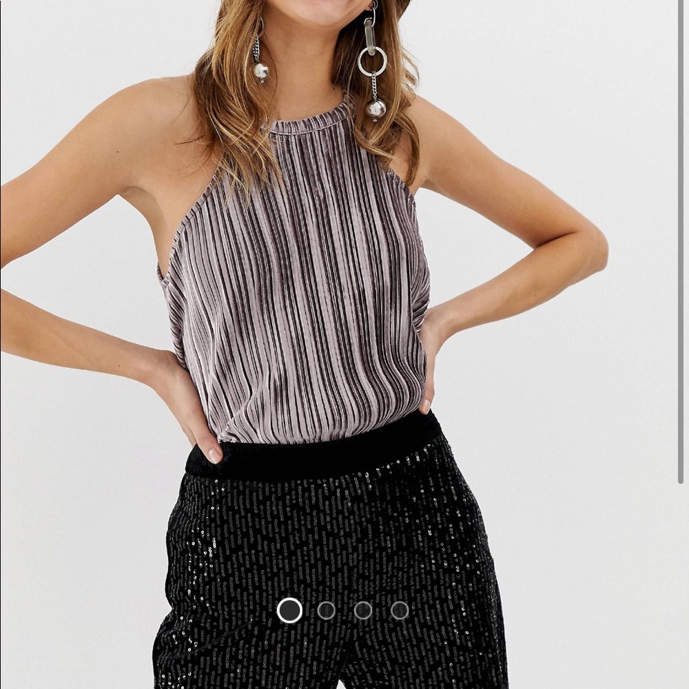 River Island velvet plisse top in gray